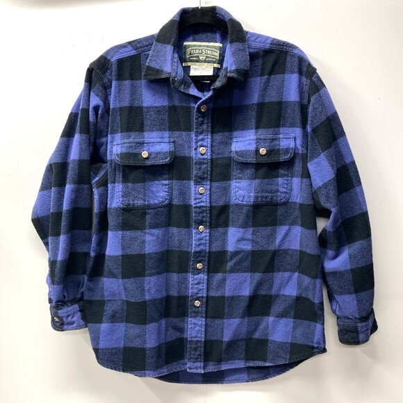 Field and Stream Men's Heavy Flannel Shirt Jacket Large Blue Buffalo Check Plaid - Picture 1 of 5